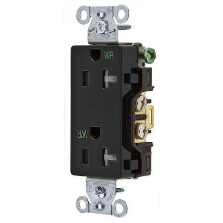 Bryant Straight Blade Receptacle, 5-20R, 20 A, 125V AC, 2 Pole, 3 Wire, Self-Grounded DRS20BLKWRTR